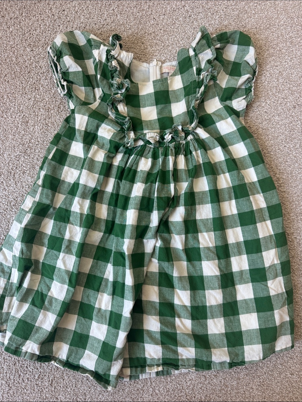 Pink Chicken - Green Gingham Ruffle-Trim Kids Dress